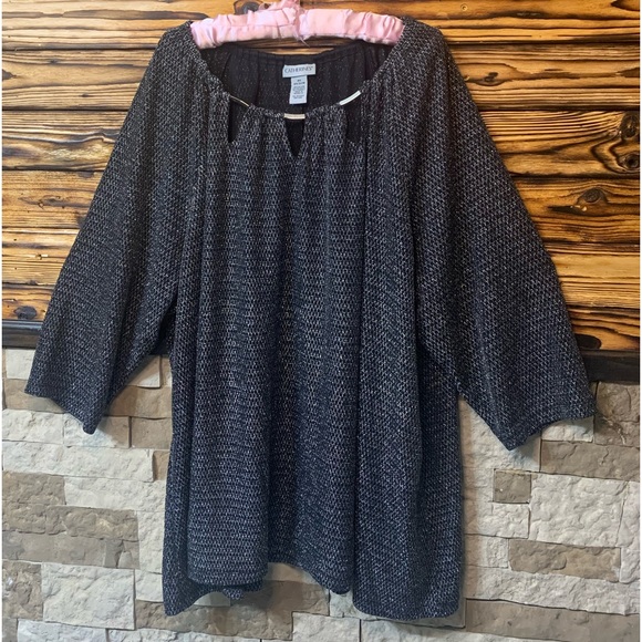 Catherines Tops - Catherines Black Silver Metallic Plus Sz Designer Blouse Top Silver Hardware 4X